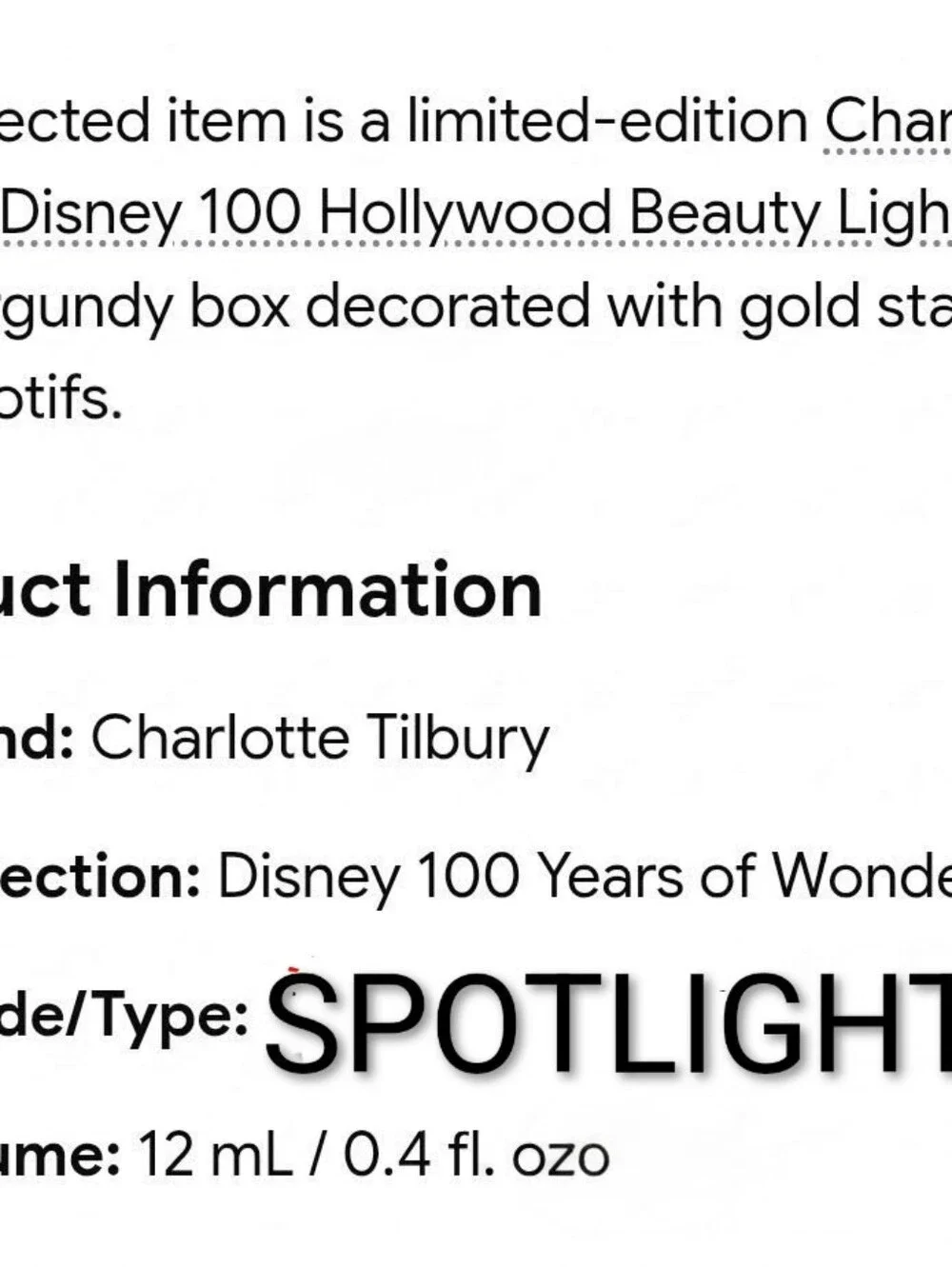 CHARLOTTE TILBURY 👸 DISNEY 100 🌟 HOLLOYWOOD BEAUTY LIGHT WAND ILLUMINATOR $42